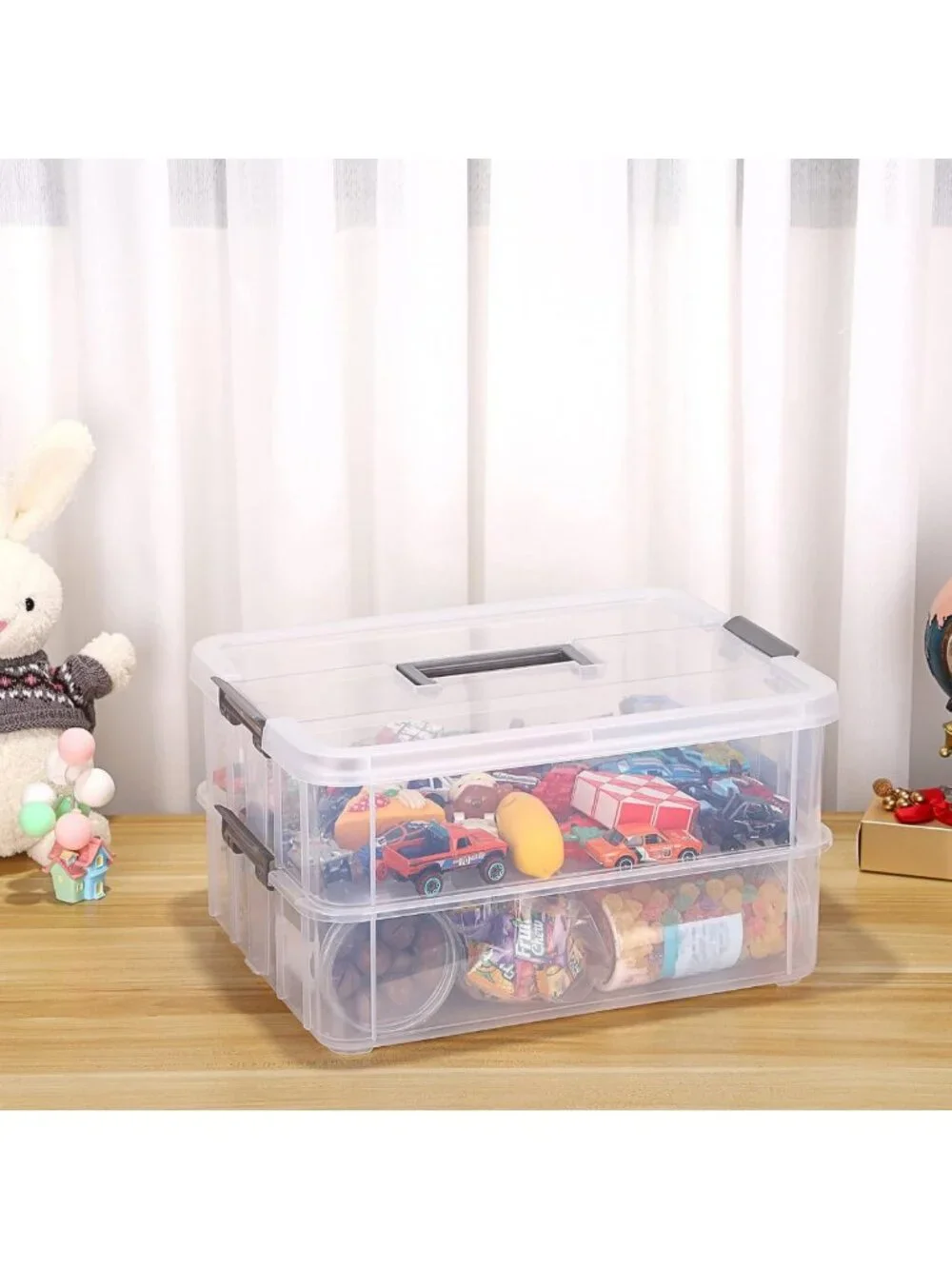 Clear Stackable 2-Tier Storage Containers with Handle | Craft & Office Organizer